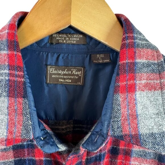 Vintage Christopher Hart Red Blue Plaid Wool Blend Men's LT Large Tall Korea - Picture 4 of 5
